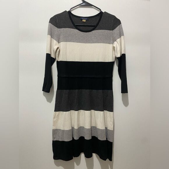 Tommy Hilfiger Black and White Fit and Flare Long Sleeve Dress - Picture 2 of 6